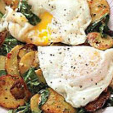 Potatoes with Dandelion Greens and Fried Eggs