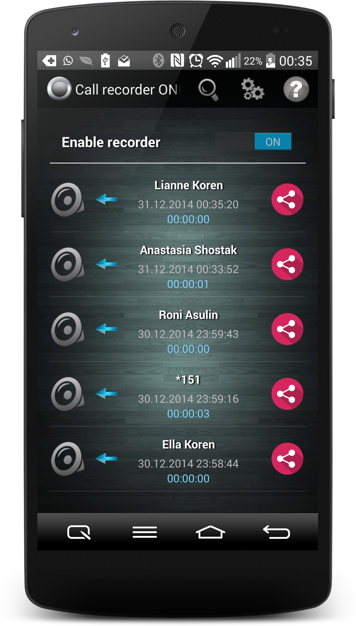 Android application Call Recorder One Touch Full screenshort