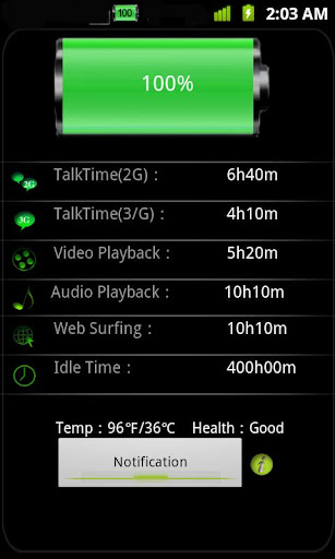 Battery notification widget