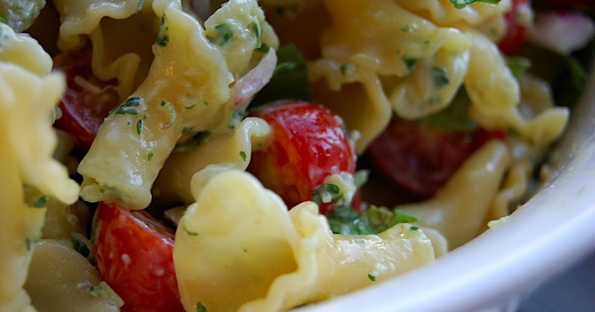 Savory Spicy Sweet Pasta Salad with Tomatoes, Arugula, Pine Nuts and Herbs