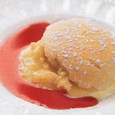 Lemon Pudding Cake with Cranberry Syrup