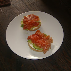Cured Salmon, Avocado and Cream Cheese on a Bagel