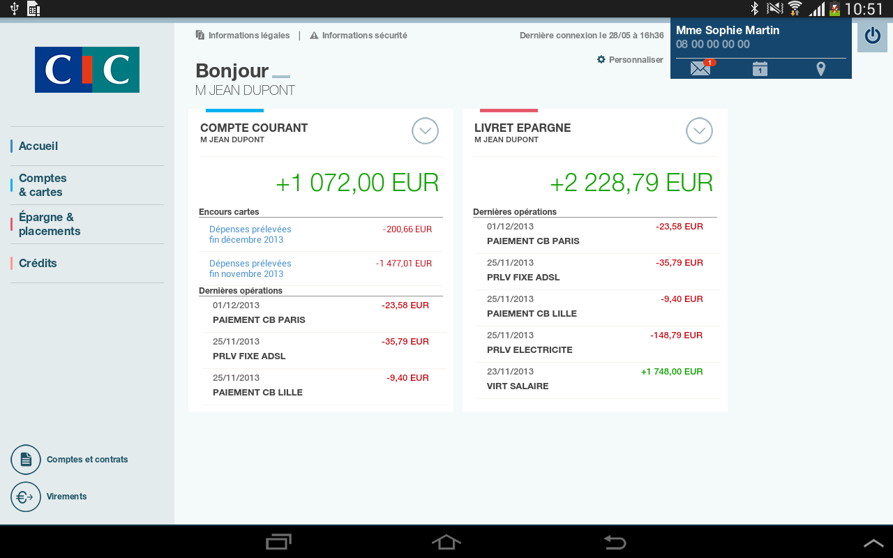 Android application CIC pour Tablettes screenshort