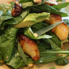 First of the season roasted white nectarines with avocado, tarragon leaves & hazelnut vinaigrette