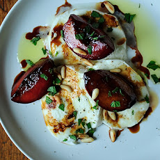 Buffalo Mozzarella with Balsamic Glazed Plums, Pine Nuts and Mint