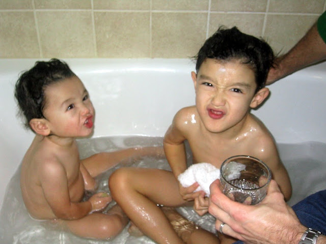 Kai and Eidan mugging for the camera, at a hotel in Boston Kai and Eidan mugging for the camera, at a hotel in Boston