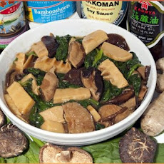 Stir-Fried Chicken, Black Mushrooms, Bamboo Shoots and Spinach