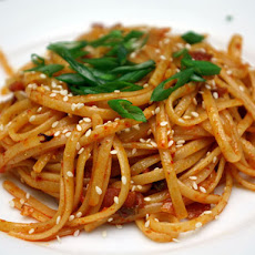 Kimchi Pasta with Bacon and Sesame Seeds