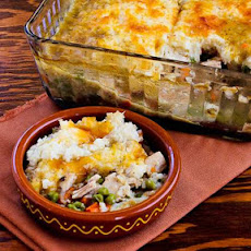 Leftover Turkey (or chicken) Shepherd's Pie Casserole with Garlic-Parmesan Cauliflower Topping