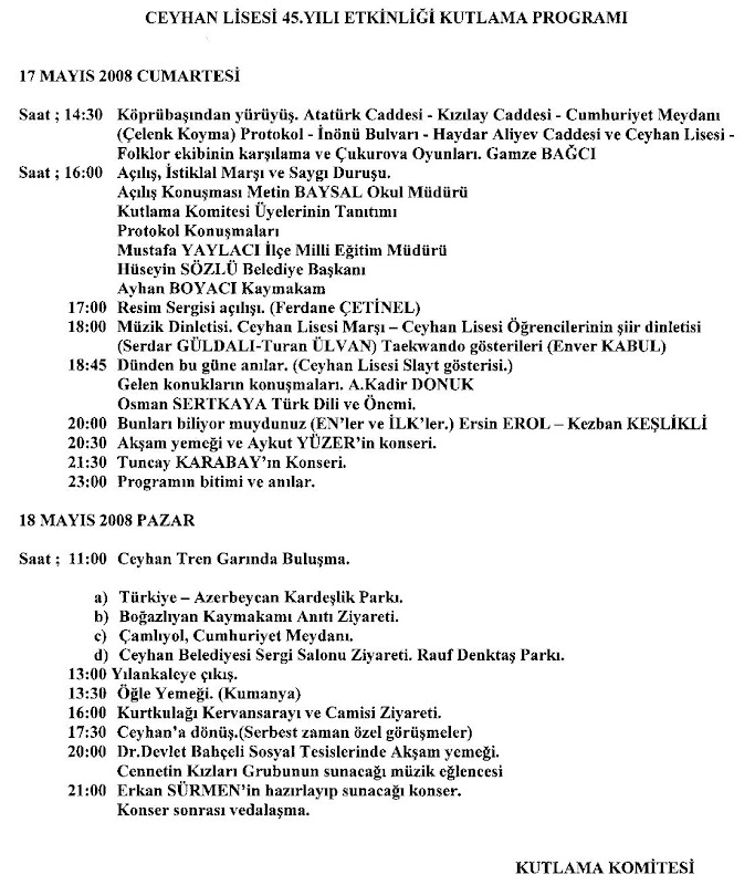 CEYHAN LİSESİ 45.YIL ETKİNLİĞİ KUTLAMA PROĞRAMI