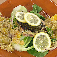 Lemon and Herb Crusted Drum with Wilted Bok Choy, Lemon, and Extra Virgin Olive Oil