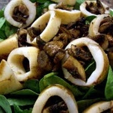 Teriyaki Mushroom - Stuffed Squid On A Bed Of Baby Spinach