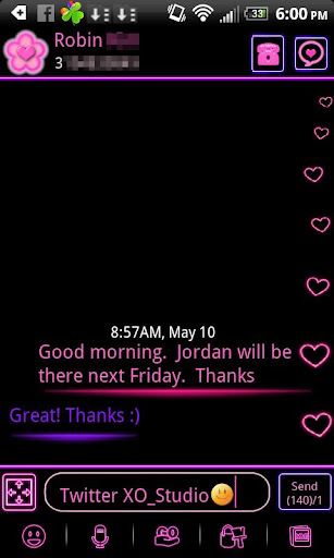 Pink Neon Heart Theme 4 GO SMS