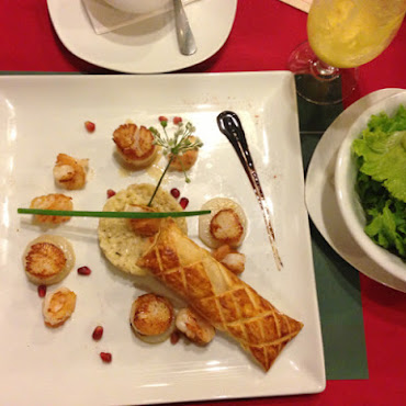 Duo crevettes et St jaques avec son risotto 