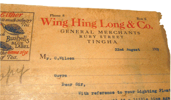[Wing Hing Long & Co letterhead, 1927. Photograph by Stephen Thompson.[3].gif]