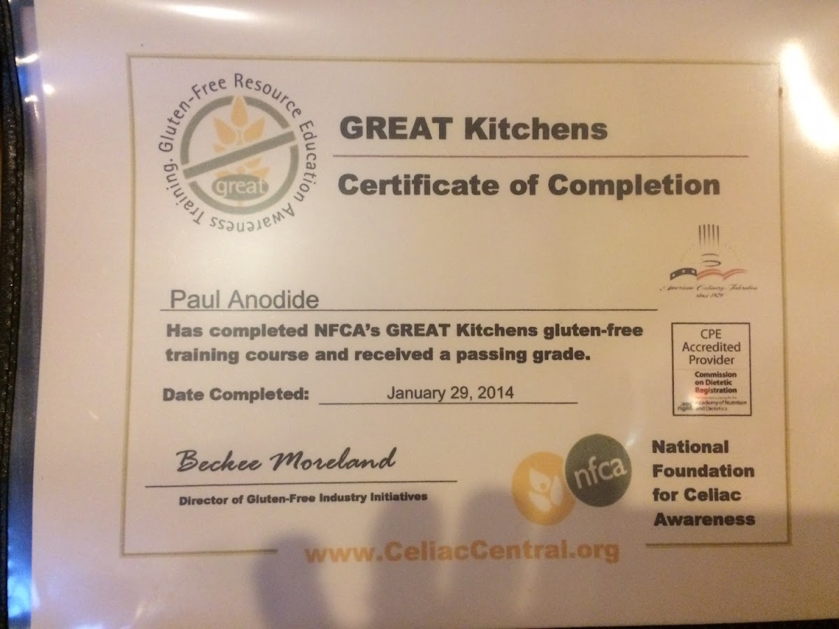 NFCA GREAT Kitchens certificate