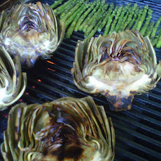 Grilled Artichokes & Asparagus with Walking Onion and Basil Aioli
