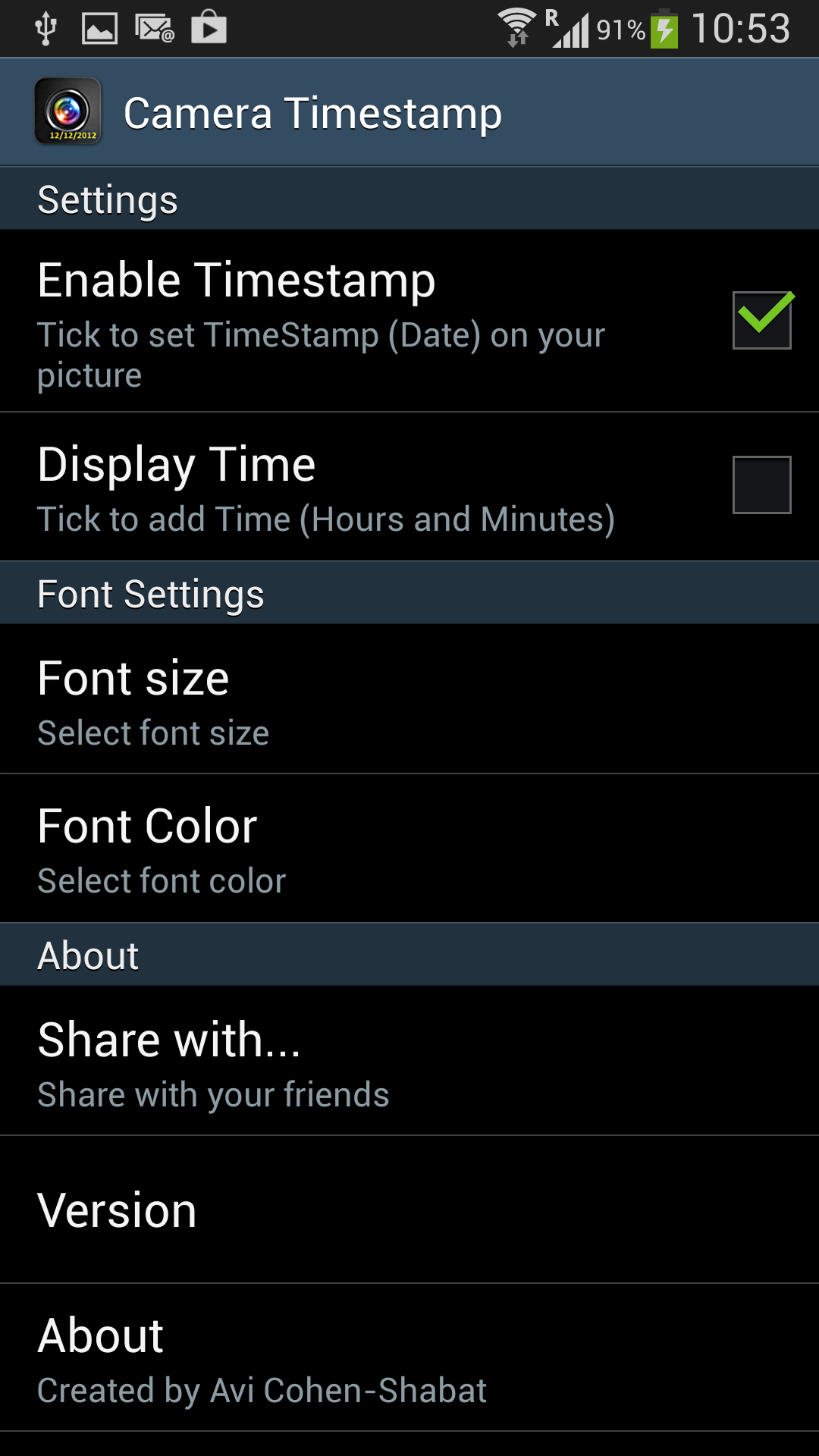 Android application Camera Timestamp Add-On screenshort