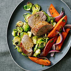 Pork and Charred Brussels Sprouts with Chile Lime Sauce