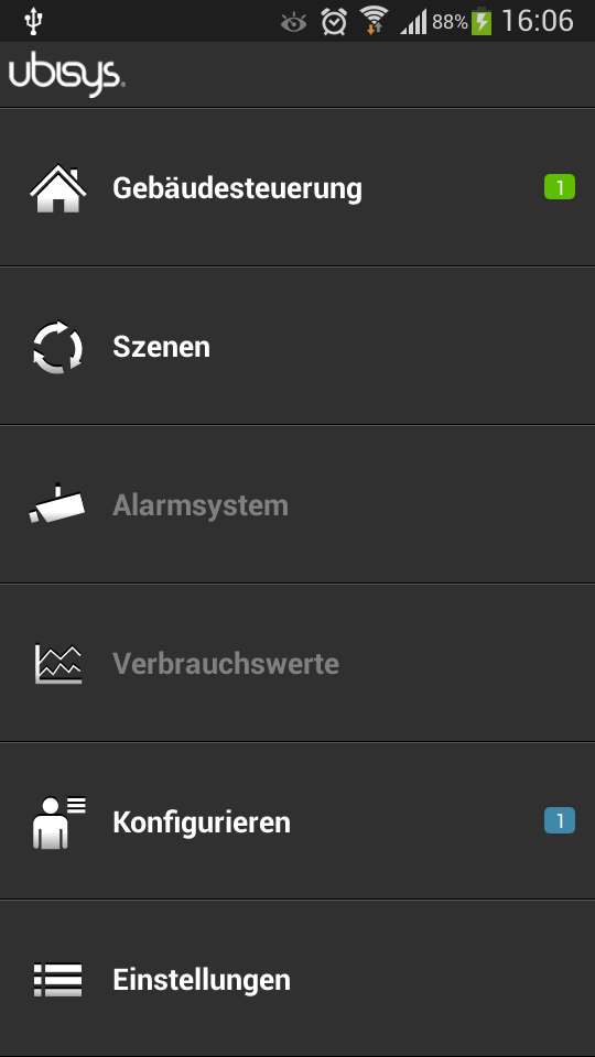 Android application ubisys Smart Home screenshort