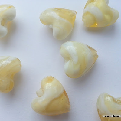 Lampwork Heart Beads In Lemon  x10