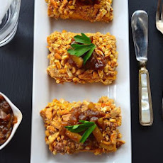 Cashew and Pretzel Crusted Tofu with sweet onion relish- Vegan Thanksgiving