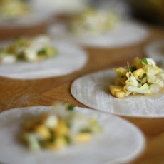 Scallop and Corn Gyoza with Sambal Dipping Sauce