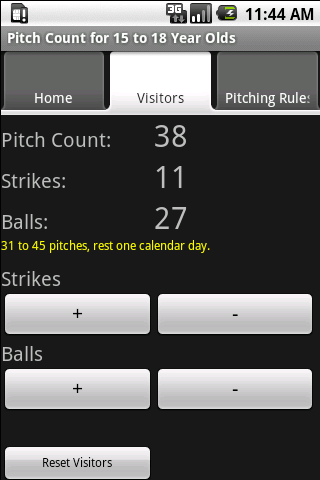 Baseball Pitch Count 15 and up