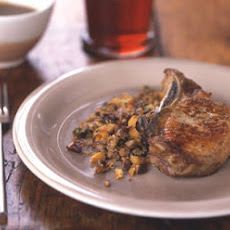 Pork Chops with Pecan Corn Bread Dressing and Cider Gravy