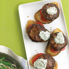 Open-Faced Burgers with Horseradish Sauce and Green Beans