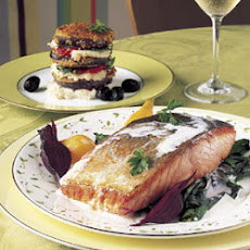 Arctic Char with Horseradish Cream, Sweet-and-Sour Beets, and Dandelion Greens