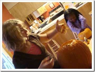 Leah and Kiahna digging out the seeds!