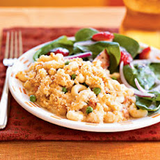 Ham and Cheese Macaroni Bake with Peas