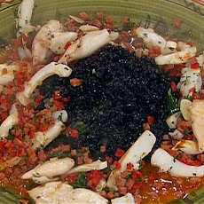 Grilled Squid and Cuttlefish over Squid Ink Rice