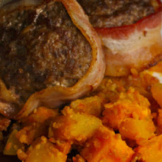 Venison Meatloaf with Blackberry BBQ Sauce and Buffalo Sweet Potato/Pumpkin Hash