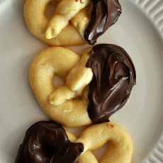 Chocolate Dipped Almond Pretzel Cookies