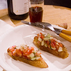Bruschetta with Tomatoes, Cucumbers, and Basil