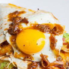 Bacon Jam and Guacamole Quesadilla with Fried Egg with Bacon Jam Vinaigrette Drizzle