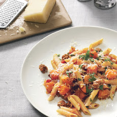 Multi-Grain Pasta with Butternut Squash, Ground Lamb, and Kasseri