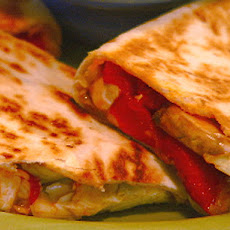 Chicken and Mixed Vegetable Quesadillas with Artichokes, Mushrooms, and Roasted Red Peppers