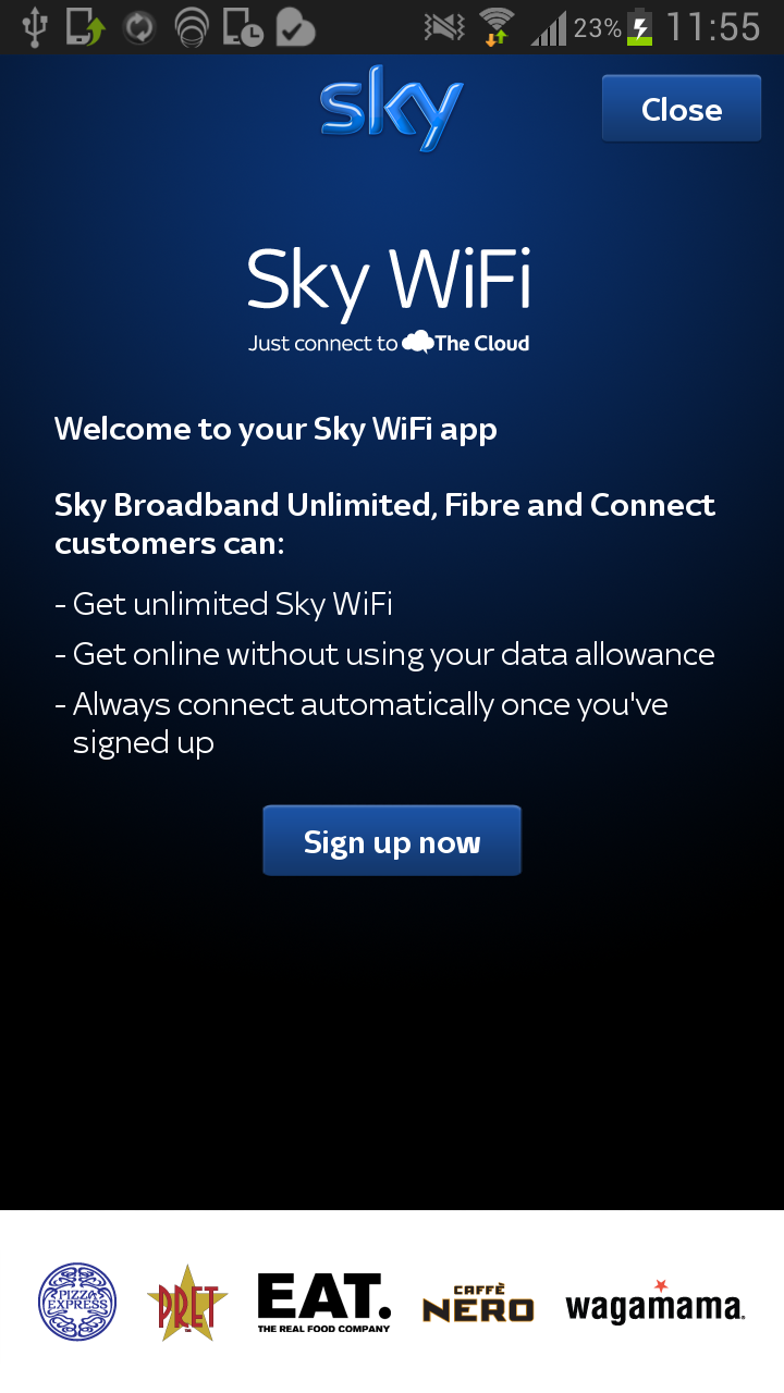 Android application Sky WiFi screenshort