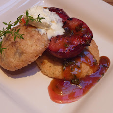 Grilled Pluots over Lemon-Thyme Shortcakes with a Honey-Thyme Caramel Sauce