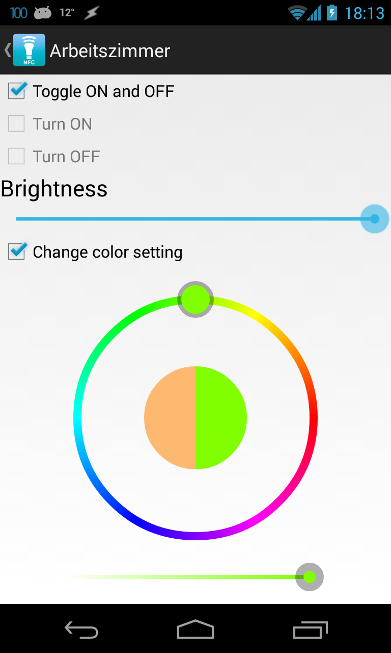Android application NFC for Hue screenshort