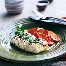 Sake-Steamed Halibut with Dilled Carrots