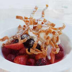Berry Compote with Crispy Won Ton Strips and Vanilla Ice Cream
