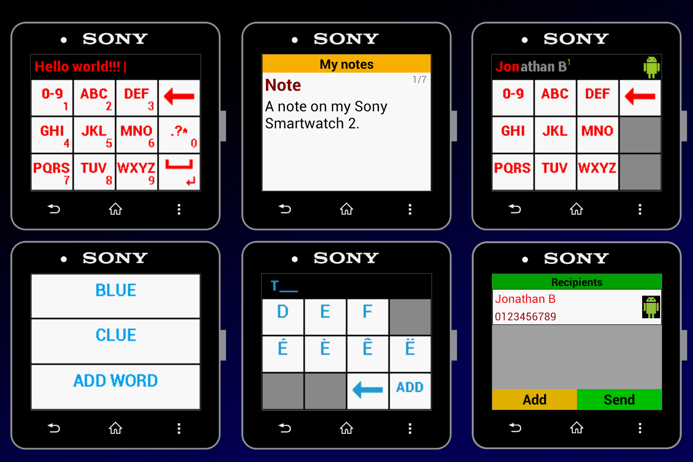 Android application SMS&amp;Notes for SmartWatch 2 screenshort