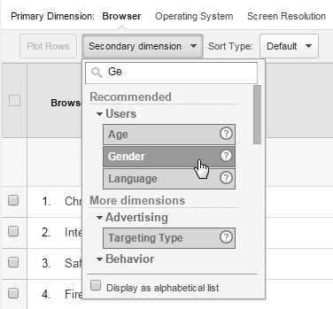 Secondary-dimension picker; browse, or enter dimension name.