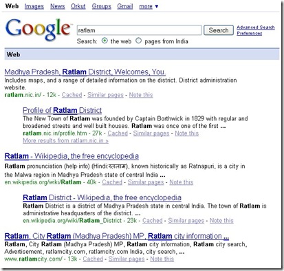 cuil the new search for Ratlam comparing with google