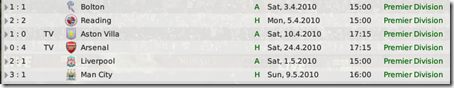 Last Southampton matches in Premier League