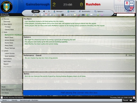 Football Manager 2009 Assistant Manager Feedback